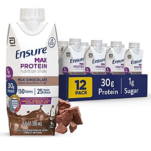 Ensure Max Protein Milk Chocolate Shake, 30g High Protein, 12 Pack | $15.38 w/S&S