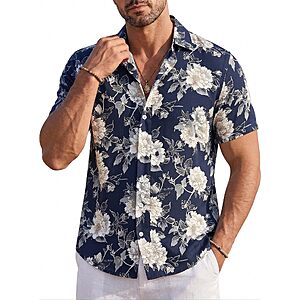 GIANZEN Mens Hawaiian Shirt Short Sleeve Beach Button Down Tropical Summer Up Men's Casual Aloha Party Flower Shirt $7.49