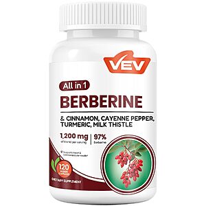 120-Count VEV Berberine Supplement Capsules w/ Ceylon Cinnamon, Cayenne Pepper, Turmeric & Milk Thistle $5.19 w/ S&S + Free Shipping w/ Prime or on $35+