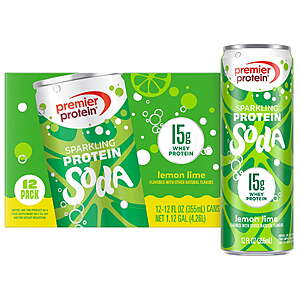 Premier Protein, Sparkling Protein Soda, 15g Protein, Various Flavors 12 Fl Oz, 12 Ct + $10 WMCB