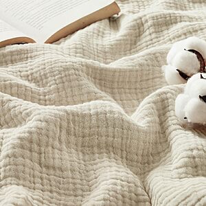 Bedsure 100% Cotton Muslin Blankets for Adults, Large Throw, Linen Beige $13.99