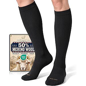PULIOU Merino Wool Compression Socks for Women and Men, 15-20 mmHg $12.99 AC