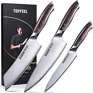 3-Piece Topfeel Japanese Kitchen Knife Set w/ 10Cr15MoV High Carbon Steel & Pakkawood Handle $34.99 + Free Shipping