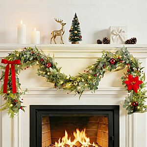 SeasonBliss 6FT Glitter Christmas Garland with Lights & 4 Types of Greenery - $20.89 AC