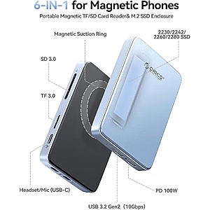 ORICO 10Gbps Magnetic M.2 NVMe Enclosure with Card Reader - $32.99 AC