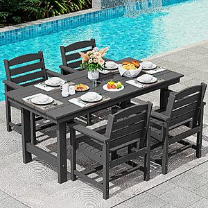 [Lightning Deal] SERWALL 5 Pcs HDPE Patio Dining Set, Outdoor Dining Set for 4, Black $420.74