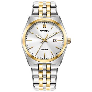 Citizen Men's Classic Corso Eco-Drive Watch, 3-Hand Date, Luminous Hands and Markers, Two-Tone Stainless Steel, White Dial $217.95