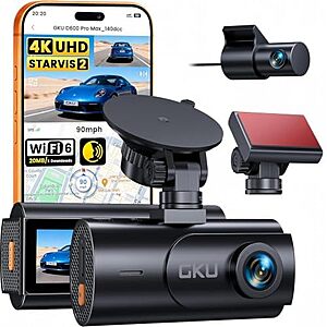 GKU D600 Pro Max 4K+1080P Dual Dash Cam w/ STARVIS 2, 5.8GHz WiFi 6 & GPS $55 + Free Shipping