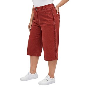 MolyPark Women's Plus Size Wide Leg Capri Jeans with Braided Side Stripe $27.99