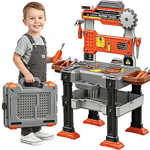 Adofi 2 in 1 Kids Tool Bench Play Set for Toddlers, 155 PCS Play Toolbox with Electric Drill and Realistic Tool $34.98