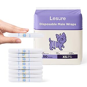 50-Count Lesure Disposable Male Dog Diapers (Light Blue, XS) $10.79 w/ S&S, More + Free Shipping w/ Prime or on $35+