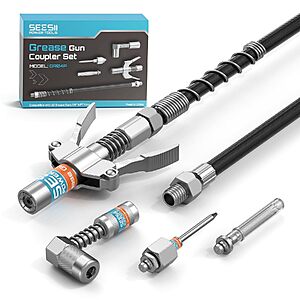 Seesii Grease Gun Accessory Kit w/ Quick-Release Coupler, 90° Adapter & 12" Flexible Hose $12.73 + Free Shipping w/ Prime or on $35+
