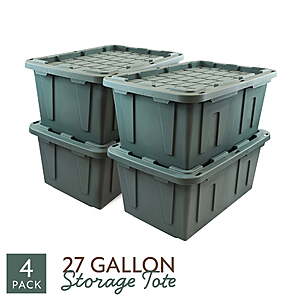 Sort & Style 27 Gallon Large Storage Bin with Snap Lid, Sage Leaf Green, 4 Pack, Heavy Duty Plastic Storage Container $32