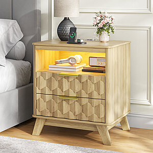 19.7'' Wrought Studio 2-Drawer Nightstand w/ Built-In Outlets & Sensor Light (Oak) $80 + Free Shipping