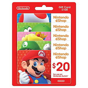 Nintendo $100 Gift Card Multi-Pack, 5 x $20 $89.98