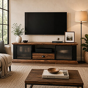 63" CONSDAN Solid Fir Wood TV Stand for TVs up to 70" (Natural Wood/Black) $199.99 + Free Shipping