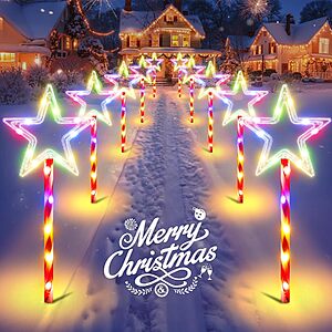 10-Pack HALHSAP Solar Multicolor Star Pathway Christmas Stake Lights w/ Candy Cane Stakes $19.70 ($1.97 each) + Free Shipping w/ Prime or on $35+