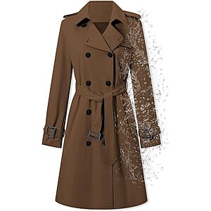 [Lightning Deal ] Betusline Women's Double Breasted Water-repellent Lapel Belted Trench Coat $18.04