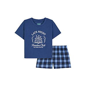 Wonder Nation Girls' Short Sleeve Graphic Tee and Flannel Boxer Short Pajama Set, 2-Piece, Sizes 4-18 $6.23