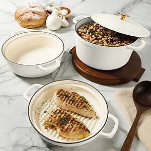 Sur La Table Enameled Cast Iron Stackable Cookware Set $104.99 Cream or Green Free Shipping Costco.com