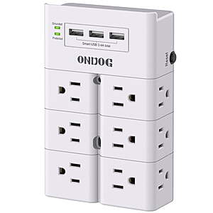 1680J 12-Outlet Ondog Surge Protector Wall Tap w/ 3 USB Ports (White) $11.99 & More + Free Shipping w/ Walmart+ or on $35+