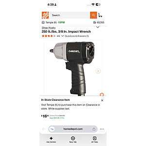 Selected Home Depot: 250 ft./lbs. 3/8 In. Impact Wrench