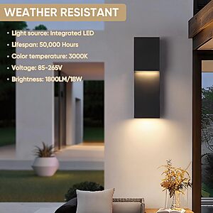 Fire Wolf Modern 16" 18W LED Outdoor Wall Sconce,Dual-Source Front Porch Light $32.99