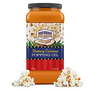 $30 Movie Theater Popcorn Oil 110oz (nearly 1 gallon) coconut oil Butter flavored, Great Northern, free shipping with Prime or over $35 orders