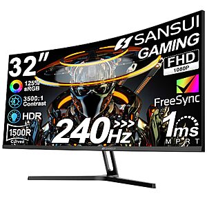 $180 FS AMAZON SANSUI 32 Inch Curved 240Hz Gaming Monitor High Refresh Rate, FHD 1080P