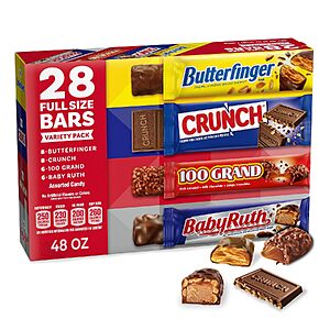 28-Count 48-Oz Butterfinger, Crunch, Baby Ruth & 100 Grand Full-Size Candy Bars Variety Pack $20.40 ($0.72 Each) w/ S&S + Free Shipping w/ Prime or on $35+
