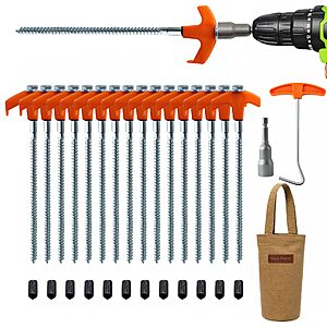 16 Pack 8" Heavy Duty Screw in Tent Stakes,Metal Pegs,Tent Accessories | Screw in Tent Stakes Heavy Duty w/Spikes Puller, Hex Head Driver,Storage bag,Tent Accessories