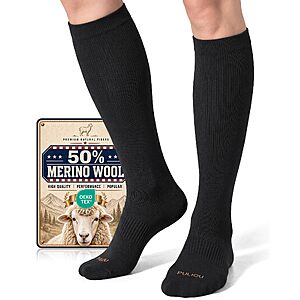 PULIOU Merino Wool Compression Socks,15-20 mmHg $12.99