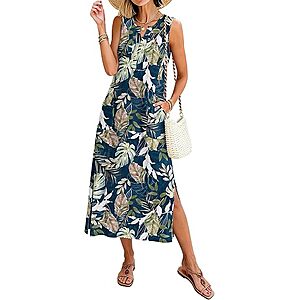 WNEEDU Women's Sleeveless V Neck Wrinkle-Free Dress w/ Side Slits and Pockets (Various) $6.99 + Free Shipping w/ Prime or on $35+