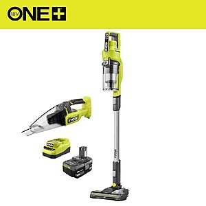 $139, RYOBI ONE+ 18V Lithium-Ion Cordless Stick Vacuum Multi Surface Hand Vacuum Combo Kit with (1) 4 Ah Battery and Charger, Home Depot