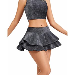 RanZZRan Y2K Women's Sparkly Layered Ruffle Mini Skort w/ Built-in Shorts and Pocket (3 Colors) $5.00 + Free Shipping w/ Prime or on $35+