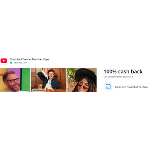 Chase YMMV Offer: 100% cash back On Youtube Channel Memberships subscription purchase ($6 max)