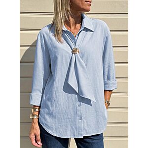 Astylish Women's Viscose/Cotton Blend Long Sleeve Button Up Blouse w/ Removable Bow (5 Colors, Sizes Small - XX-Large) $4.99 + Free Shipping w/ Prime or on $35+