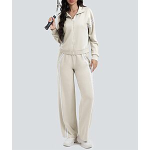 2 Piece Casly Lamiit Women's Double Stripe Full Zip Track Suit Lounge Set (Light Khaki, Sizes X-Small - XX-Large)   $16.79 + Free Shipping w/ Prime or on $35+