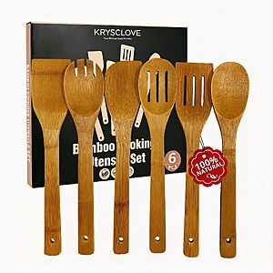 6-Pece Krysclove Natural Carbonized Bamboo Cooking Spoon Set (Carbonized Bamboo 01) $6.99 + Free Shipping w/ Prime or on $35+