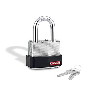 $12.78ac AMAZON Kwikset Laminated Steel Padlock with Hardened Steel Shackle, 4-Pack, Silver