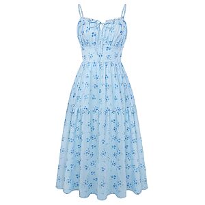 Belle Poque Floral Midi Dress A-Line Milkmaid Dresses $10.99 + Free Shipping