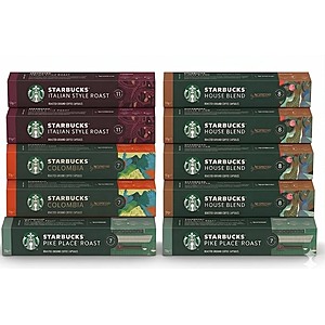$56 ac Limit 3 FS PRIME WOOT Starbucks by Nespresso Espresso, 100 Count Assorted (or 80 count $35.19)