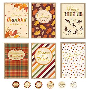 36-Pack Thboxes 4" x 6" Thanksgiving Greeting Cards w/ Envelopes & Stickers (6 Designs) $3.99 + Free Shipping w/ Prime or on $35+