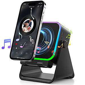 Wireless Induction Speaker: 6 in 1 Cell Phone Stand with Bluetooth Speaker, 5000mAh Rechargeable $22.59