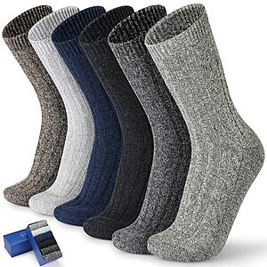 Socks for Men 6 Pairs Winter Warm Wool Heated Thermal Socks Gifts For Men $9.99