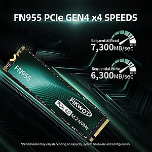 Fikwot FN955 1TB NVMe SSD M.2 2280 PCIe Gen4x4, Up to 7300MB/s, 3D NAND TLC Flash Internal Solid State Drive $165.99