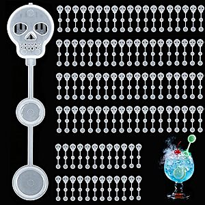 100 Pcs Halloween Dry Ice Swizzle Sticks Glow in Dark Skull Plastic Stirrers $22.49