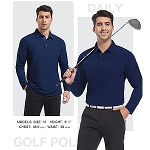 SAMERM Men's Long Sleeve Polo Shirts Moisture Wicking Golf Shirts $9.99