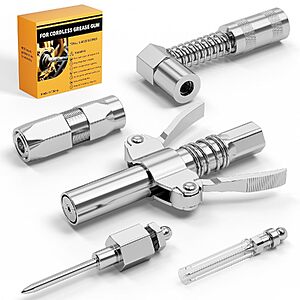 5-Pc Ecarke 12000 PSI Grease Gun Coupler Kit w/ Quick-Release, 90° Adapter & Needle Tips $11.99 + Free Shipping w/ Prime or on $35+