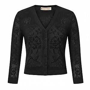 Belle Poque Womens Summer Cropped Cardigan Sweaters Lightweight Crochet Bolero Shrugs 3/4 Sleeve Button Down V Neck Cardigans $9.5
